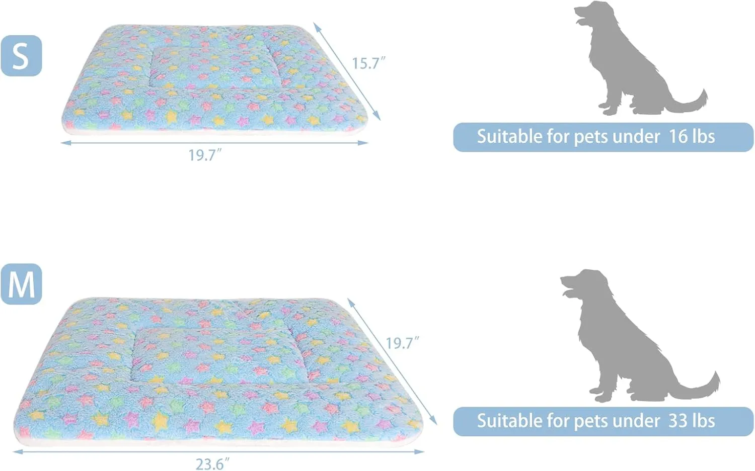 Lucky Monet Ultra Soft Plush Pet Bed Mat Reversible Dog Cat Crate Cushion Pad Machine Washable Sleeping Blanket Liner (S-15.7"x19.7", Blue)
