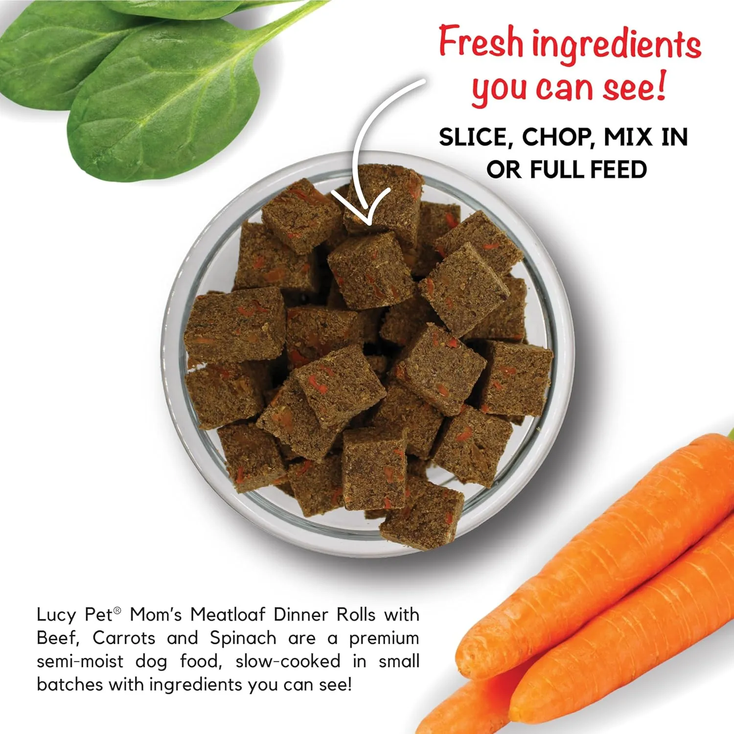 Lucy Pet Dinner Rolls-Mom's Meatloaf Beef with Carrots, and Spinach 2lb