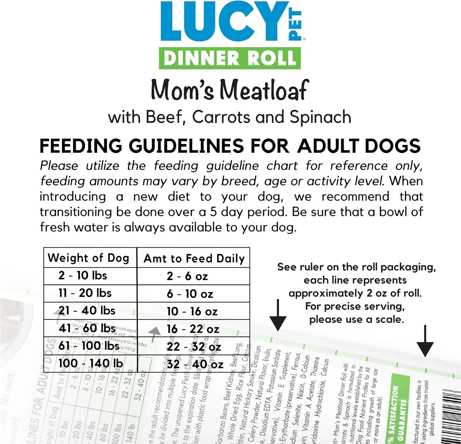 Lucy Pet Dinner Rolls-Mom's Meatloaf Beef with Carrots, and Spinach 2lb