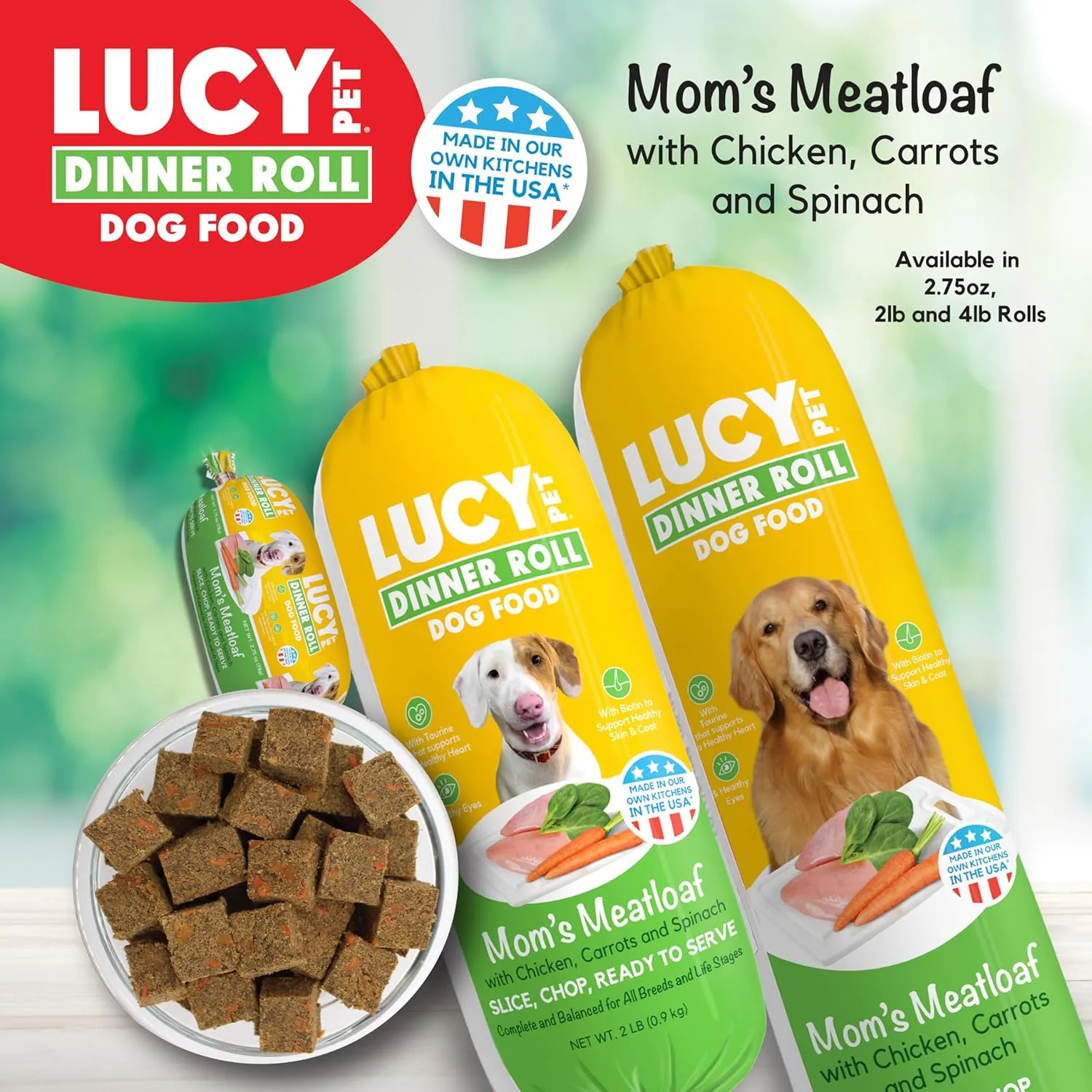 Lucy Pet Dinner Rolls- Mom's Meatloaf Chicken with Carrots and Spinach 2lb
