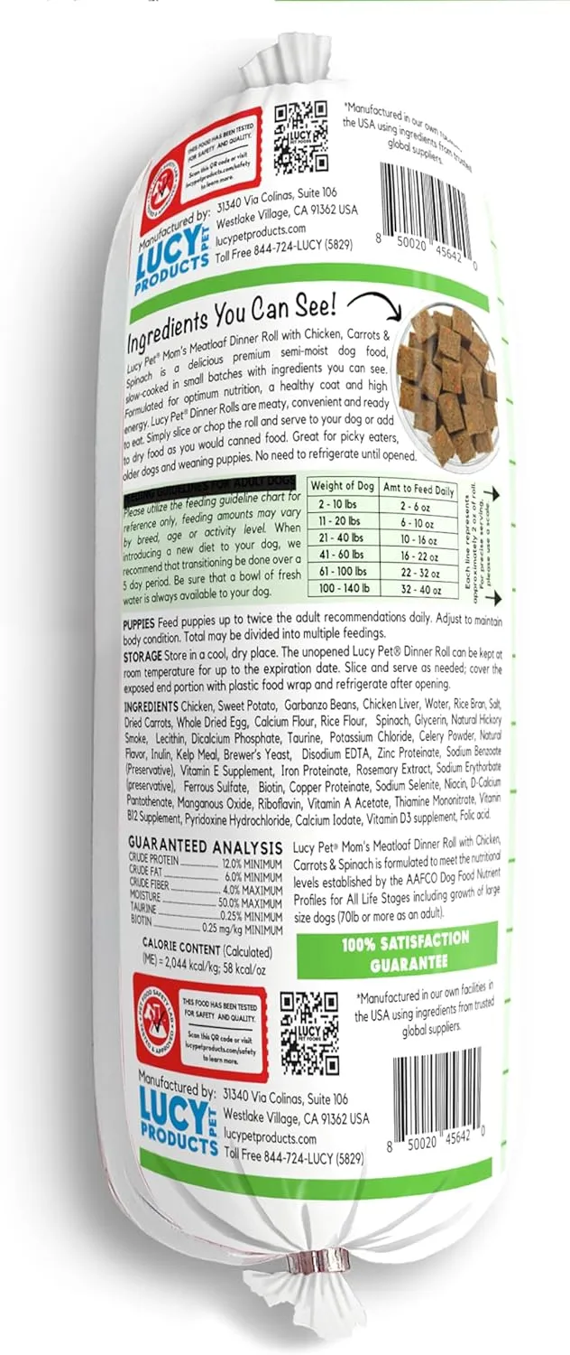 Lucy Pet Dinner Rolls- Mom's Meatloaf Chicken with Carrots and Spinach 2lb