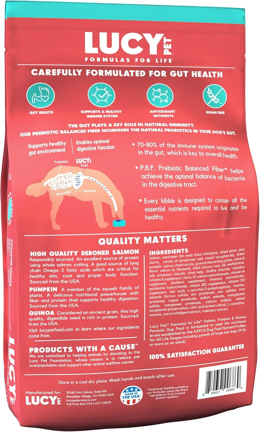 Lucy Pet Formulas for Life Salmon, Pumpkin, & Quinoa Dry Dog Food, All Life Stages, Digestive Health, Sensitive Stomach & Skin, 12lb bag