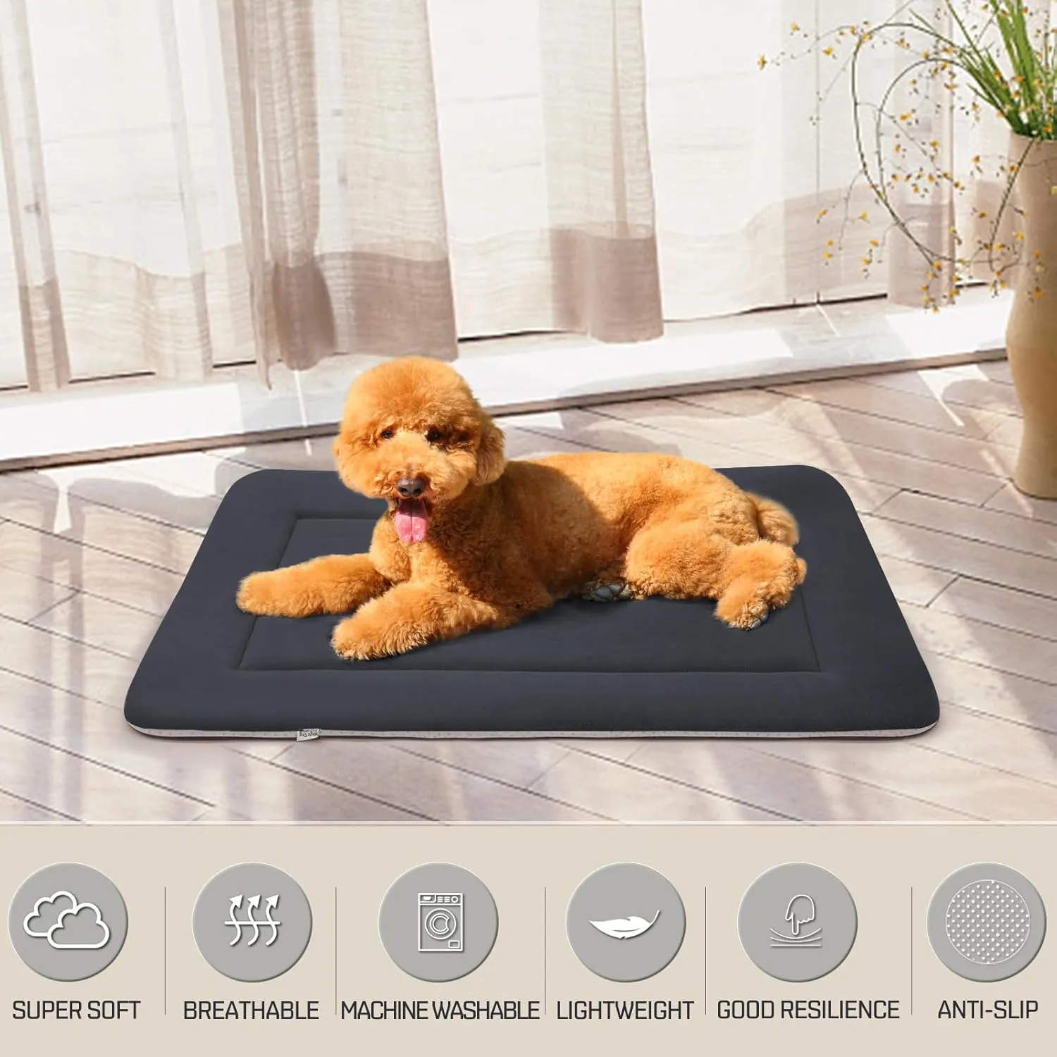 Magic Dog Bed - Soft Crate Pad Mat for Medium/Large Dogs, 36 Inch Machine Washable Kennel Pad with Non-Slip Bottom, Dark Gray