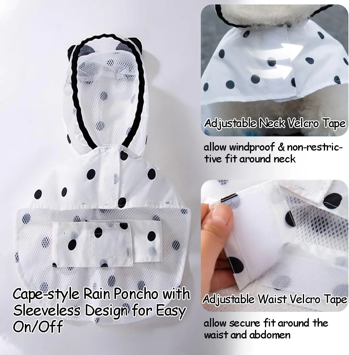 MANON ROSA Dog Clothes- Waterproof & Quick-Drying Puppy Raincoat with Hood and Leash Hole Cute Hooded Rain Poncho Gear for Small Medium Large Dogs Dot Large