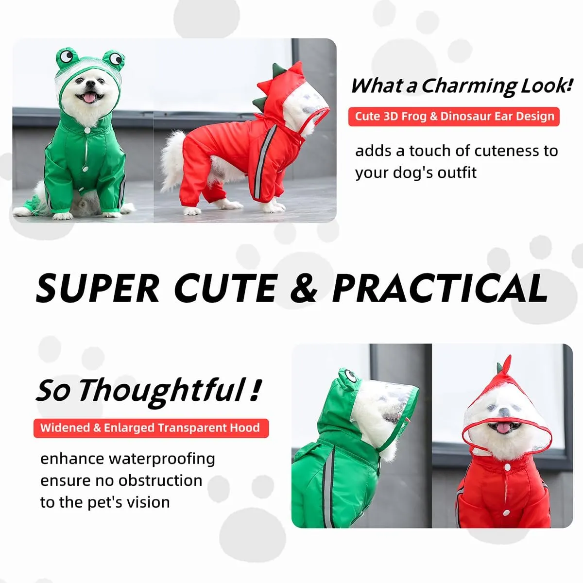 MANON ROSA Dog Raincoat Waterproof & Quick-Drying Puppy Rain Coat with Hood and Leash Hole Cute Hooded Rain Poncho Gear Clothes for Small Medium Large Dogs (Frog,Small)