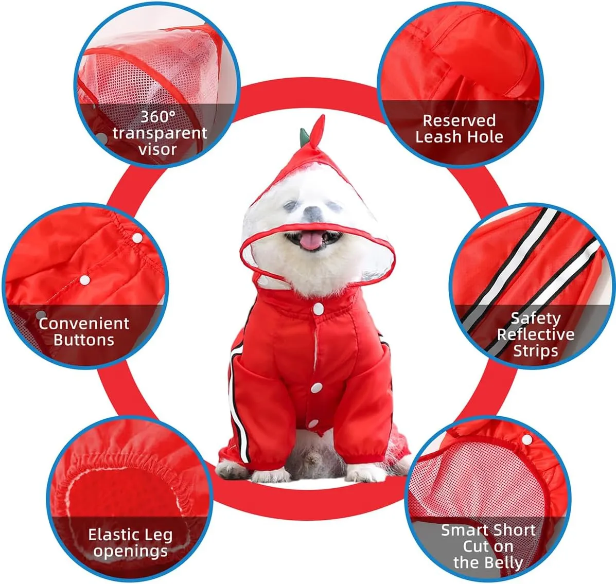 MANON ROSA Dog Raincoat Waterproof & Quick-Drying Puppy Rain Coat with Hood and Leash Hole Cute Hooded Rain Poncho Gear Clothes for Small Medium Large Dogs (Frog,Small)