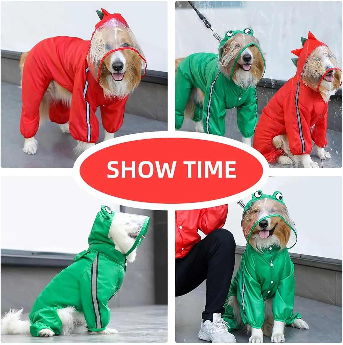 MANON ROSA Dog Raincoat Waterproof & Quick-Drying Puppy Rain Coat with Hood and Leash Hole Cute Hooded Rain Poncho Gear Clothes for Small Medium Large Dogs (Frog,Small)