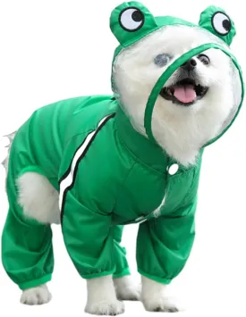 MANON ROSA Dog Raincoat Waterproof & Quick-Drying Puppy Rain Coat with Hood and Leash Hole Cute Hooded Rain Poncho Gear Clothes for Small Medium Large Dogs (Frog,Small)