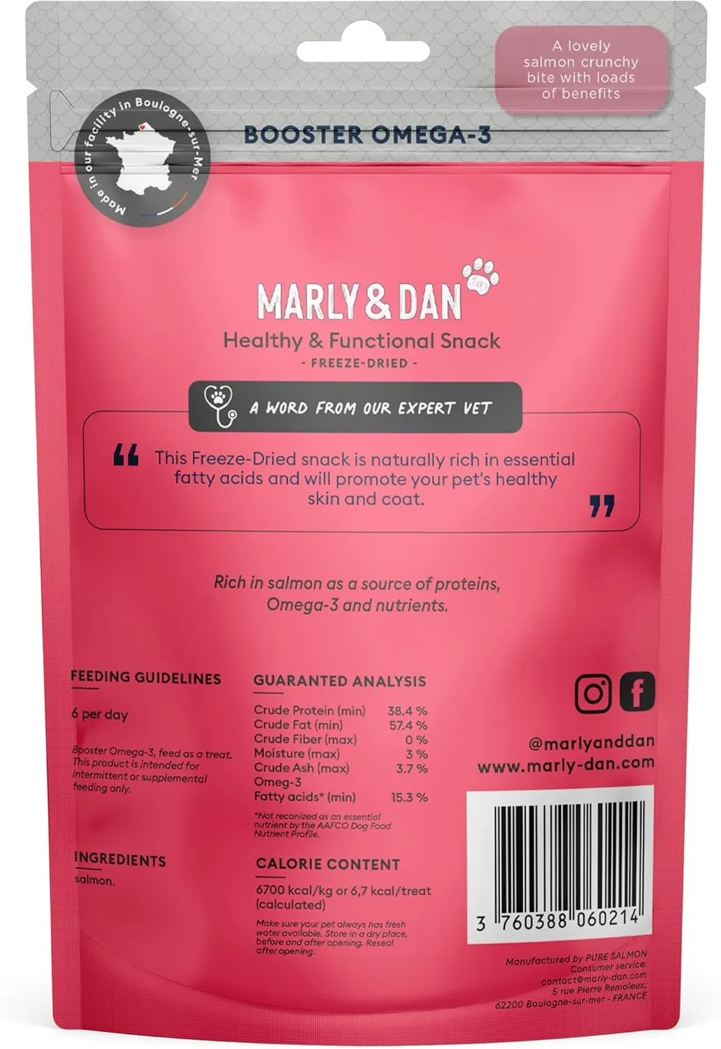 Marly & Dan Tasty 100% Freeze Dried Salmon Omega-3 Booster Treats and Food Topper for Cats