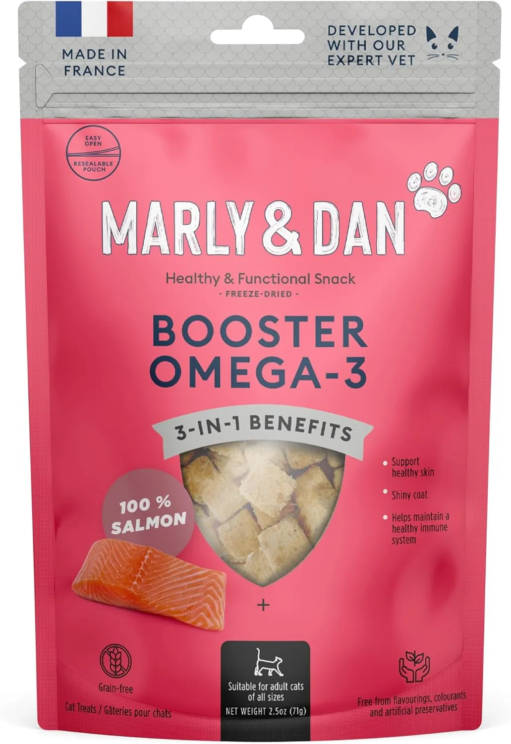 Marly & Dan Tasty 100% Freeze Dried Salmon Omega-3 Booster Treats and Food Topper for Cats