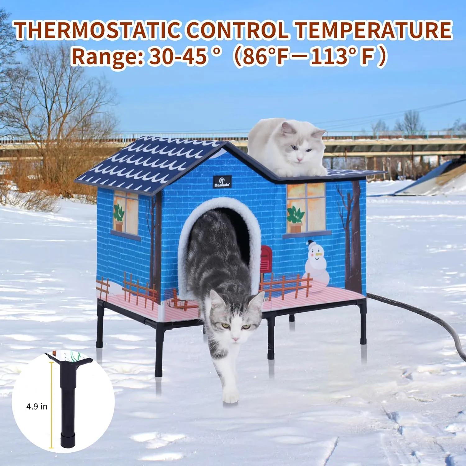 MARUNDA Heated Cat Houses for Outdoor Cats in Winter, Heated cat House for Indoor and Kitty Shelter for Your Pet to Stay Warm and Cozy,Easy to Assemble. (Light Blue, Large)