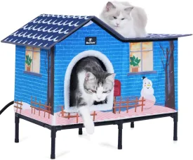 MARUNDA Heated Cat Houses for Outdoor Cats in Winter, Heated cat House for Indoor and Kitty Shelter for Your Pet to Stay Warm and Cozy,Easy to Assemble. (Light Blue, Large)