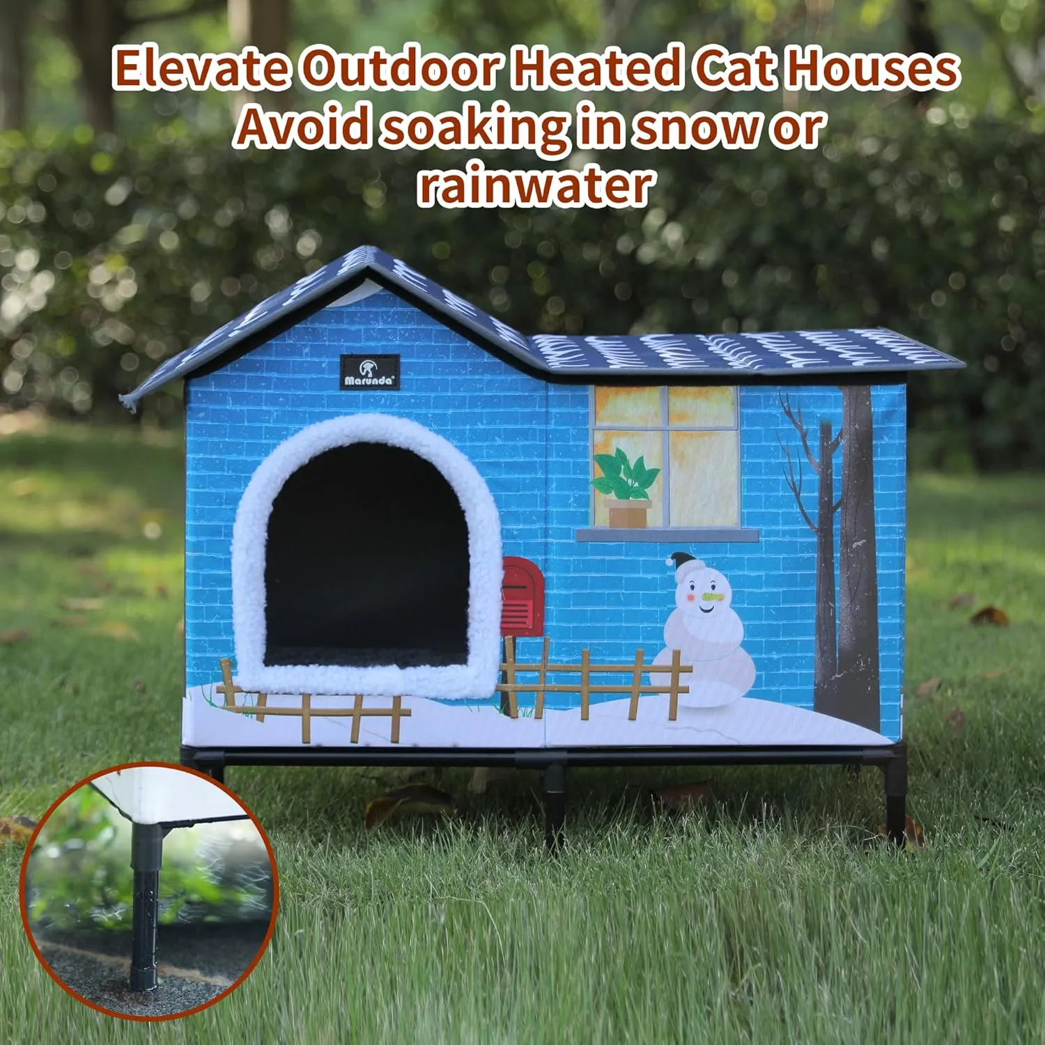 MARUNDA Heated Cat Houses for Outdoor Cats in Winter, Heated cat House for Indoor and Kitty Shelter for Your Pet to Stay Warm and Cozy,Easy to Assemble. (Light Blue, Large)