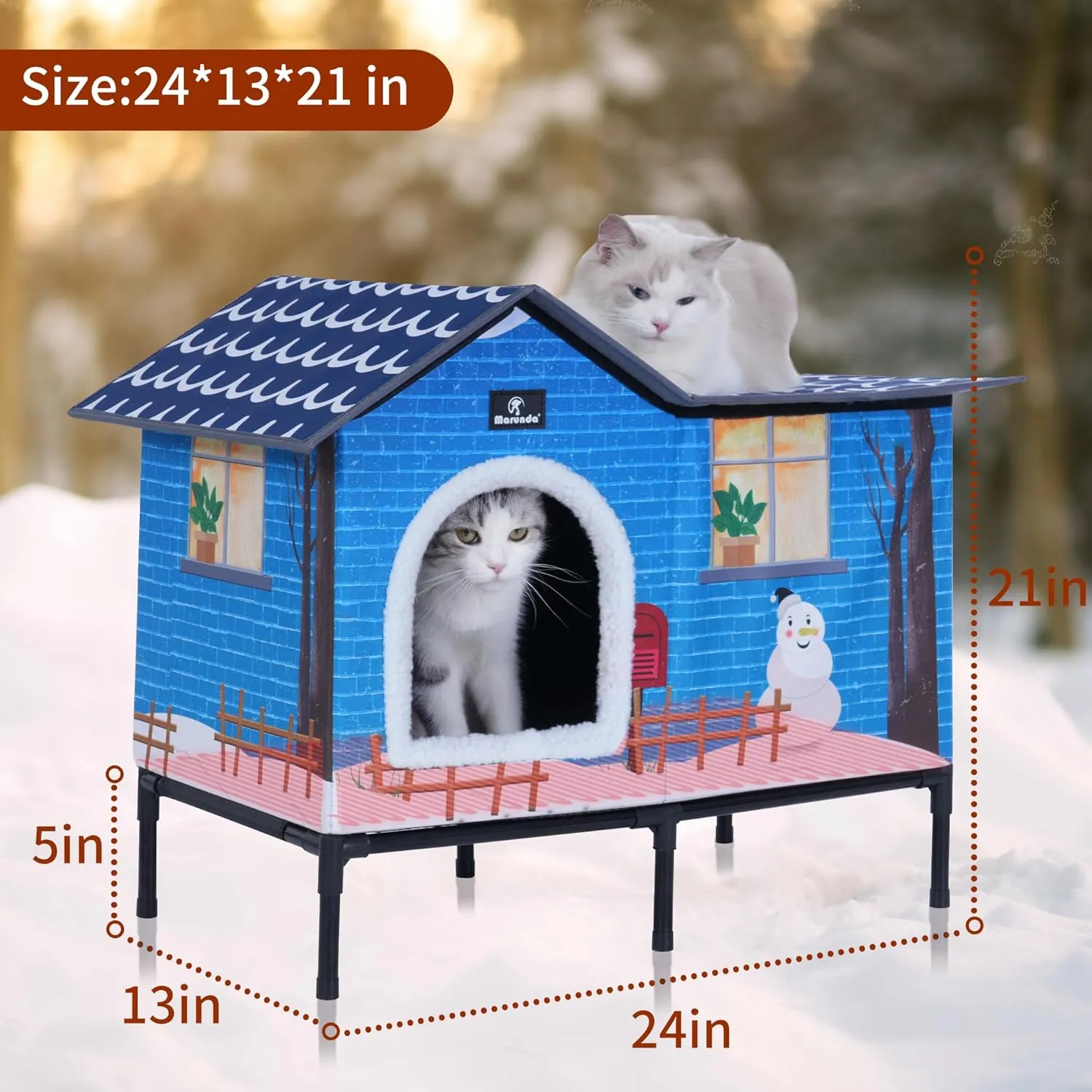 MARUNDA Heated Cat Houses for Outdoor Cats in Winter, Heated cat House for Indoor and Kitty Shelter for Your Pet to Stay Warm and Cozy,Easy to Assemble. (Light Blue, Large)