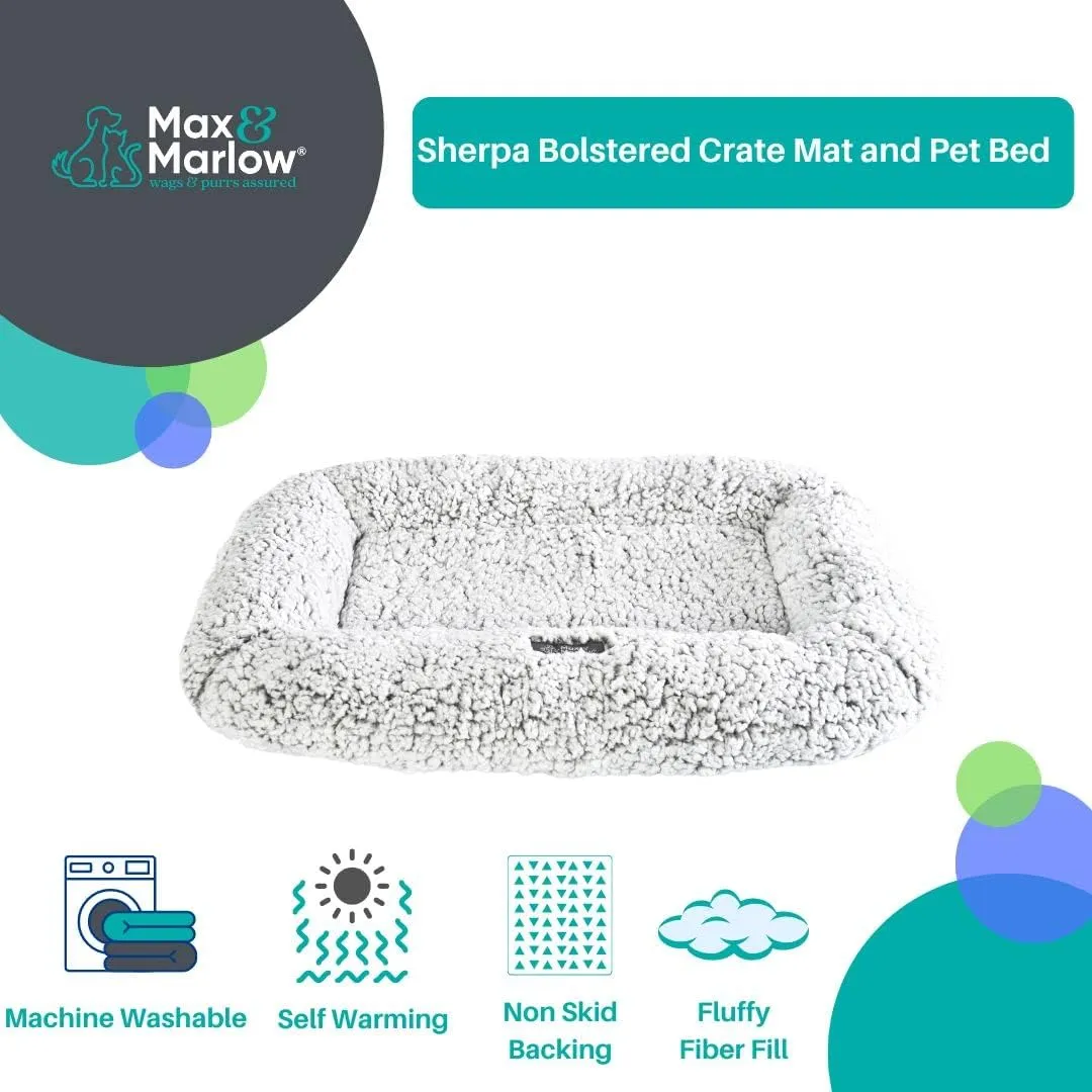 Max & Marlow Dog Bed Dog Couch Bed Washable Dog Bed Crate Mat Dog & Cat Bed, Non Slip Bottom, Gray, 33.75" L x 22.5" W x 3.5" Th