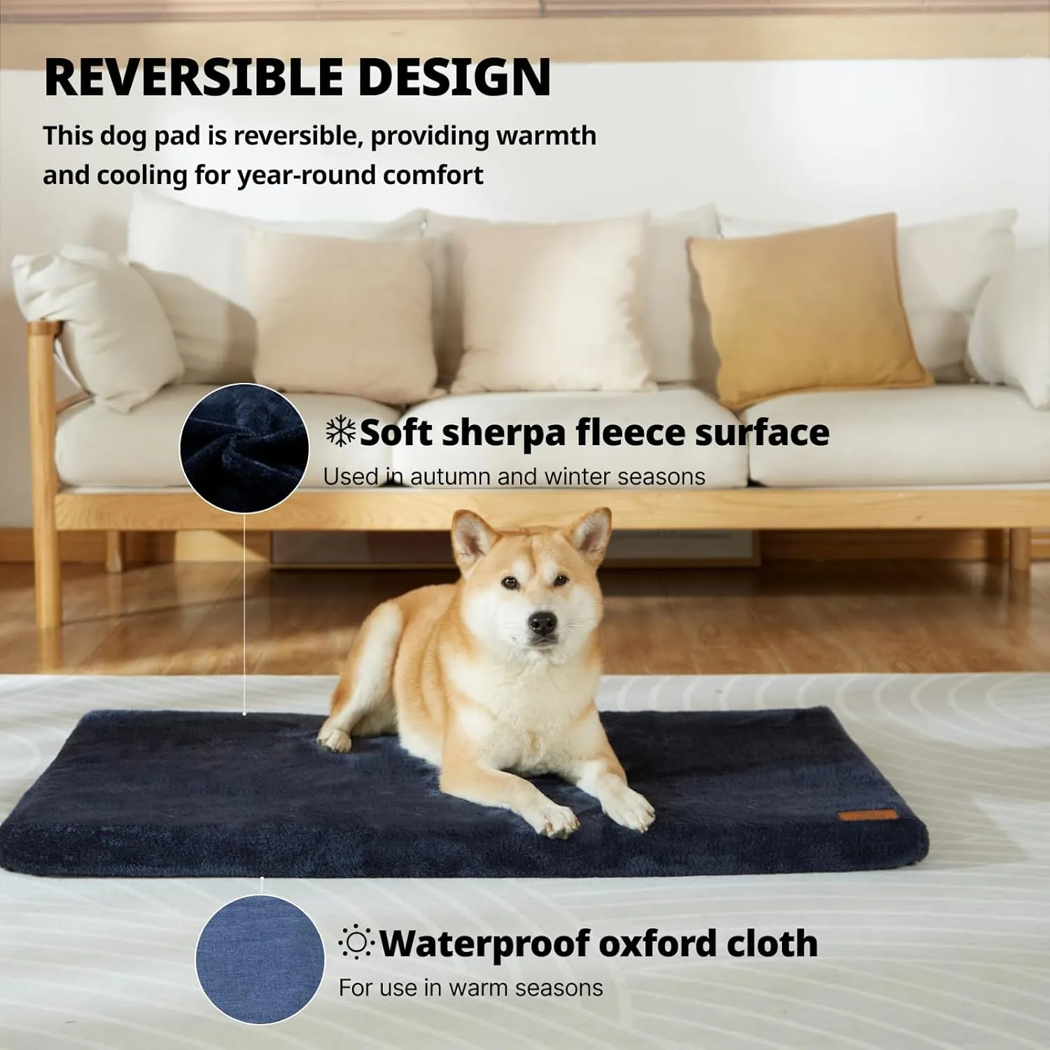 Memory Foam Dog Crate Pad - Large Dog Bed Mat for Crates with Removable Washable Cover and Waterproof Lining - Pet Bed Mat for Large Dogs - Designed for 36-inch Dogs Crates, Navy
