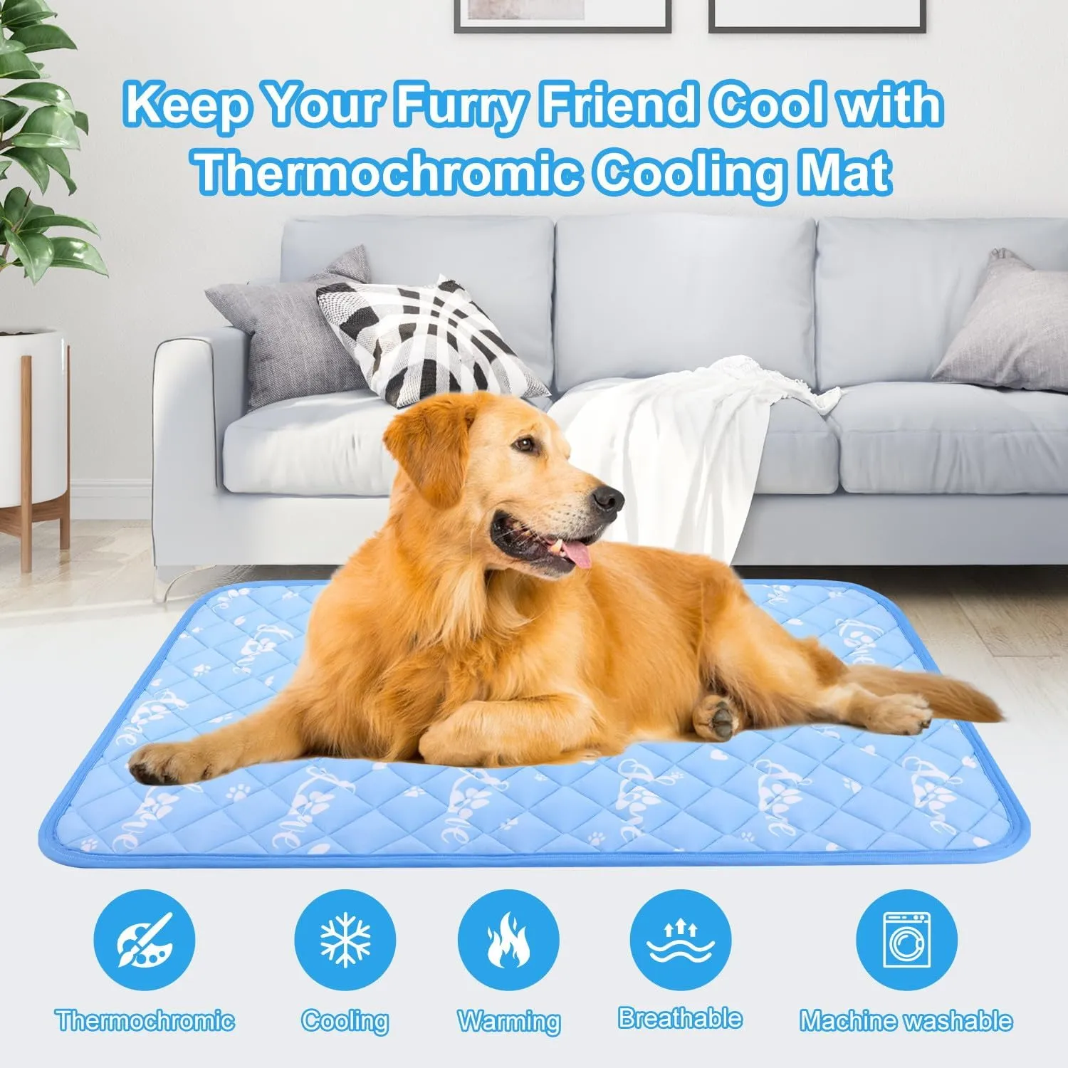MH MYLUNE HOME Dog Cooling Mat 48x28 Inch - Double-Sided Cooling & Warm, Arc-Chill Cooling Fiber, Endothermic Color Changing Pet Pad for Large Dogs, Foldable & Washable Summer Blanket
