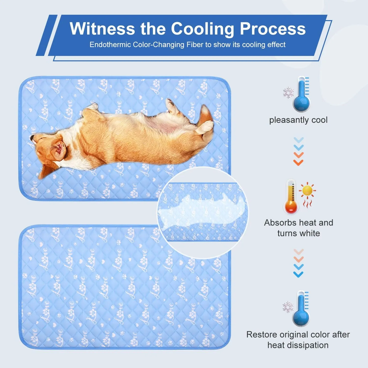 MH MYLUNE HOME Dog Cooling Mat 48x28 Inch - Double-Sided Cooling & Warm, Arc-Chill Cooling Fiber, Endothermic Color Changing Pet Pad for Large Dogs, Foldable & Washable Summer Blanket