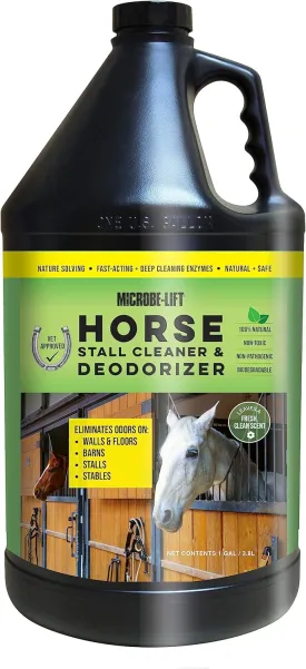 Microbe-Lift Horse Stall Cleaner & Deodorizer  1 Gallon  Safe Concentrated Spray for Barns, Stables & Horse Areas  Fresh Clean Scent for All Surfaces  Food & Water Safe Formula