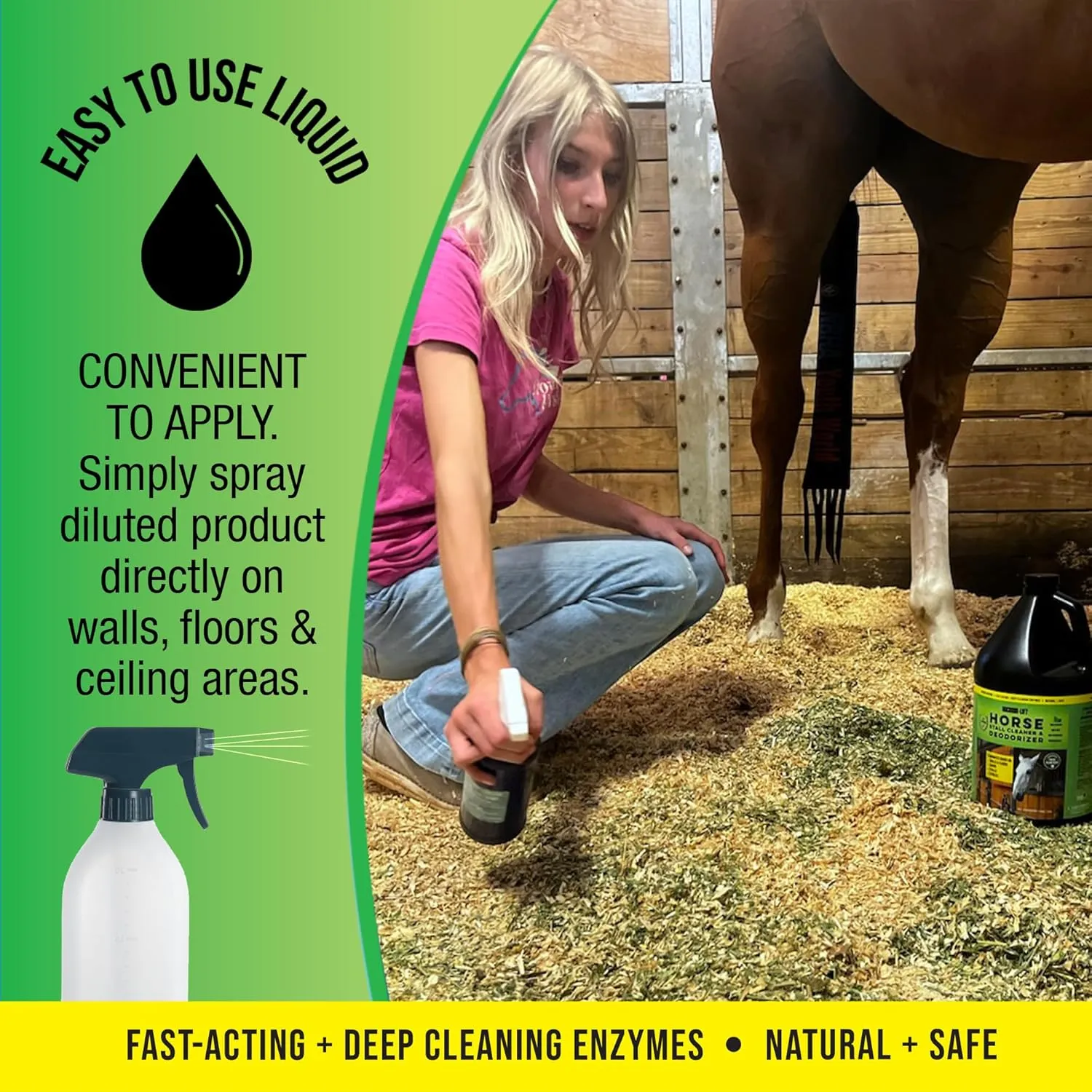 Microbe-Lift Horse Stall Cleaner & Deodorizer  1 Gallon  Safe Concentrated Spray for Barns, Stables & Horse Areas  Fresh Clean Scent for All Surfaces  Food & Water Safe Formula
