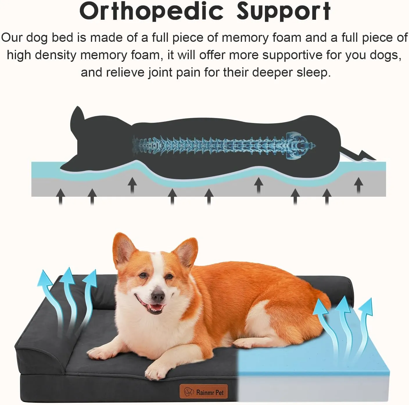 Microsuede Dog Bed for Small & Medium Dogs - Orthopedic Dog Bed with Removable Washable Cover, Memory Foam Pet Bed Mat, 41x27 Inches, Dark Grey