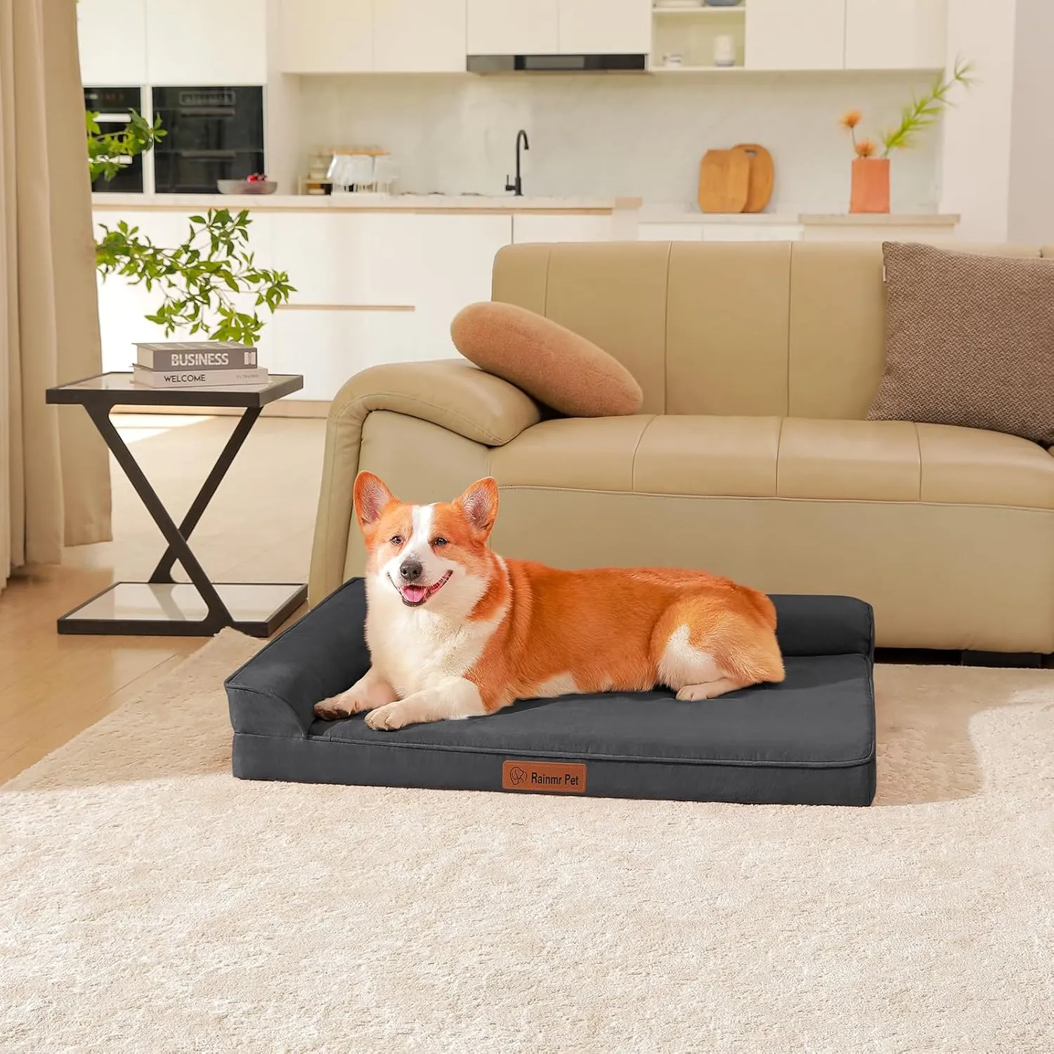 Microsuede Dog Bed for Small & Medium Dogs - Orthopedic Dog Bed with Removable Washable Cover, Memory Foam Pet Bed Mat, 41x27 Inches, Dark Grey