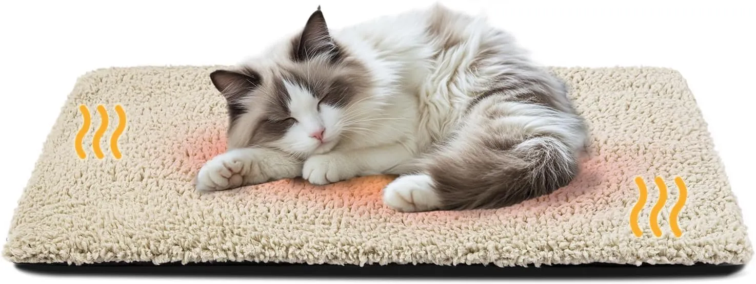 Miguel Cat Bed Self Warming Dog Bed Cat Self Heating Mat for Dog House 30 x 20 inch Non Electric Mat Indoor Thermal Dog Crate Pad, with Removable Washable Cover (Light Brown,M)