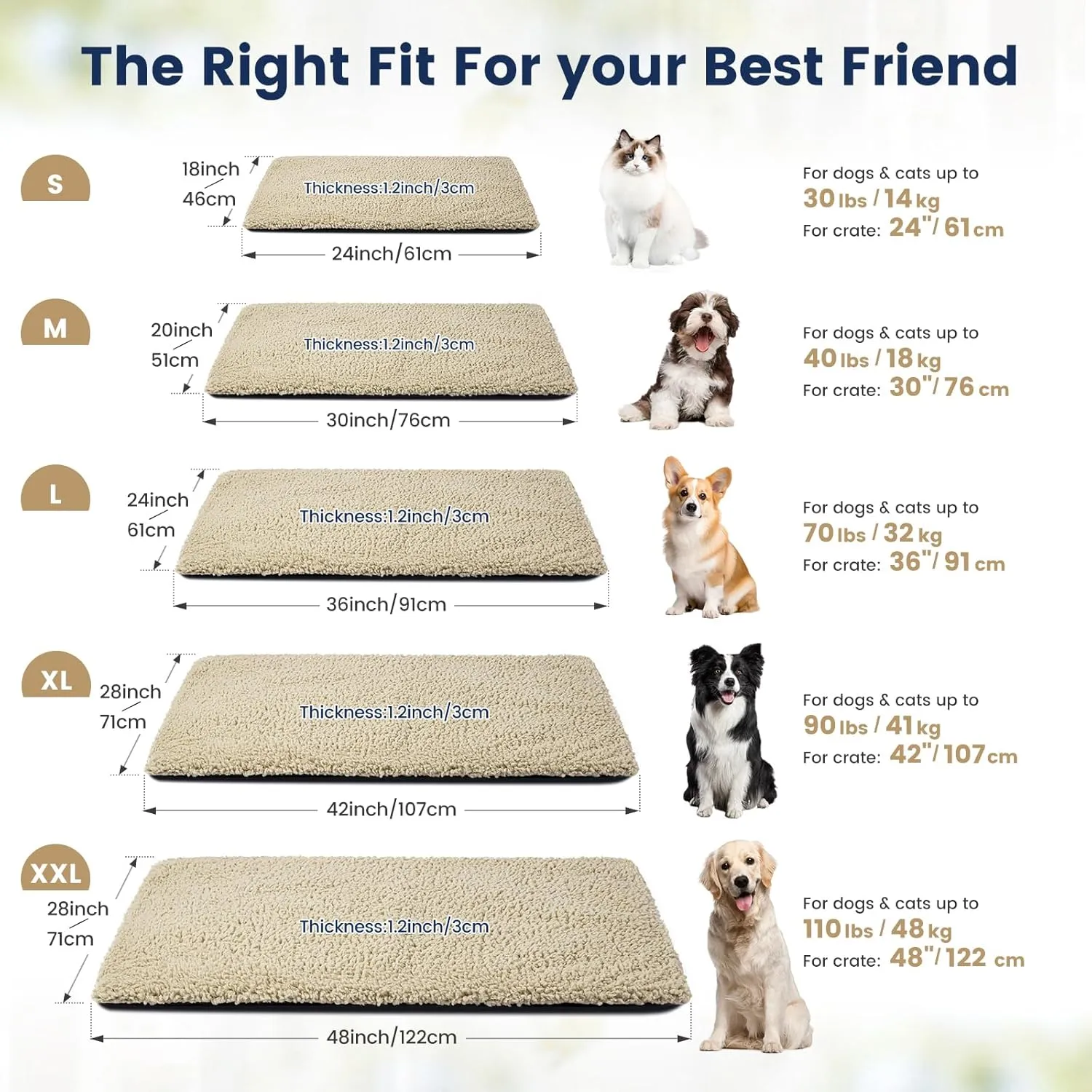 Miguel Cat Bed Self Warming Dog Bed Cat Self Heating Mat for Dog House 30 x 20 inch Non Electric Mat Indoor Thermal Dog Crate Pad, with Removable Washable Cover (Light Brown,M)