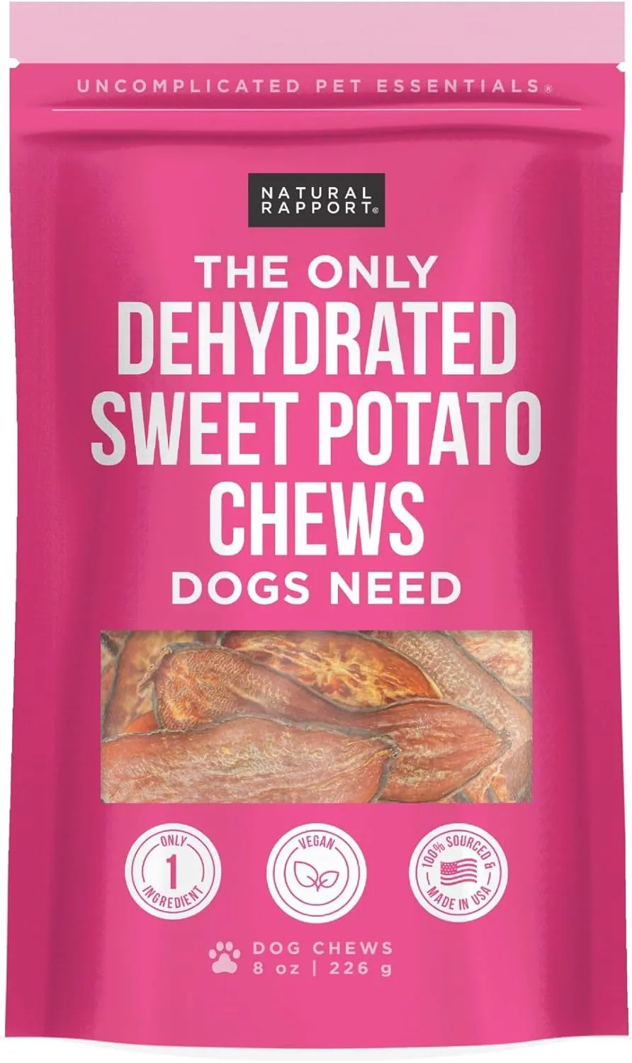 Natural Rapport Sweet Potato Chew - The Only Sweet Potato Chew Dogs Need - 100% Dehydrated Pet Treats (8 oz)