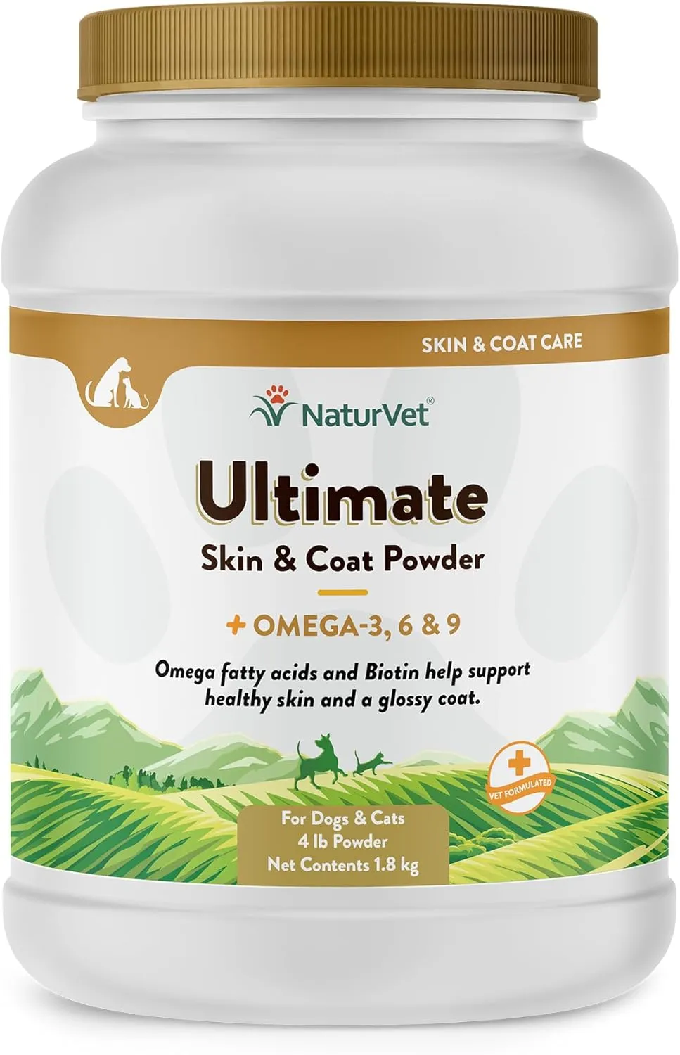NaturVet Ultimate Skin & Coat Powder Pet Supplement for Dogs & Cats  Includes Omegas 3, 6, 9, Biotin, Vitamins  For Healthy Dog Coats, Cat Skin  Tasty Food Topper for Pets  4 lbs.