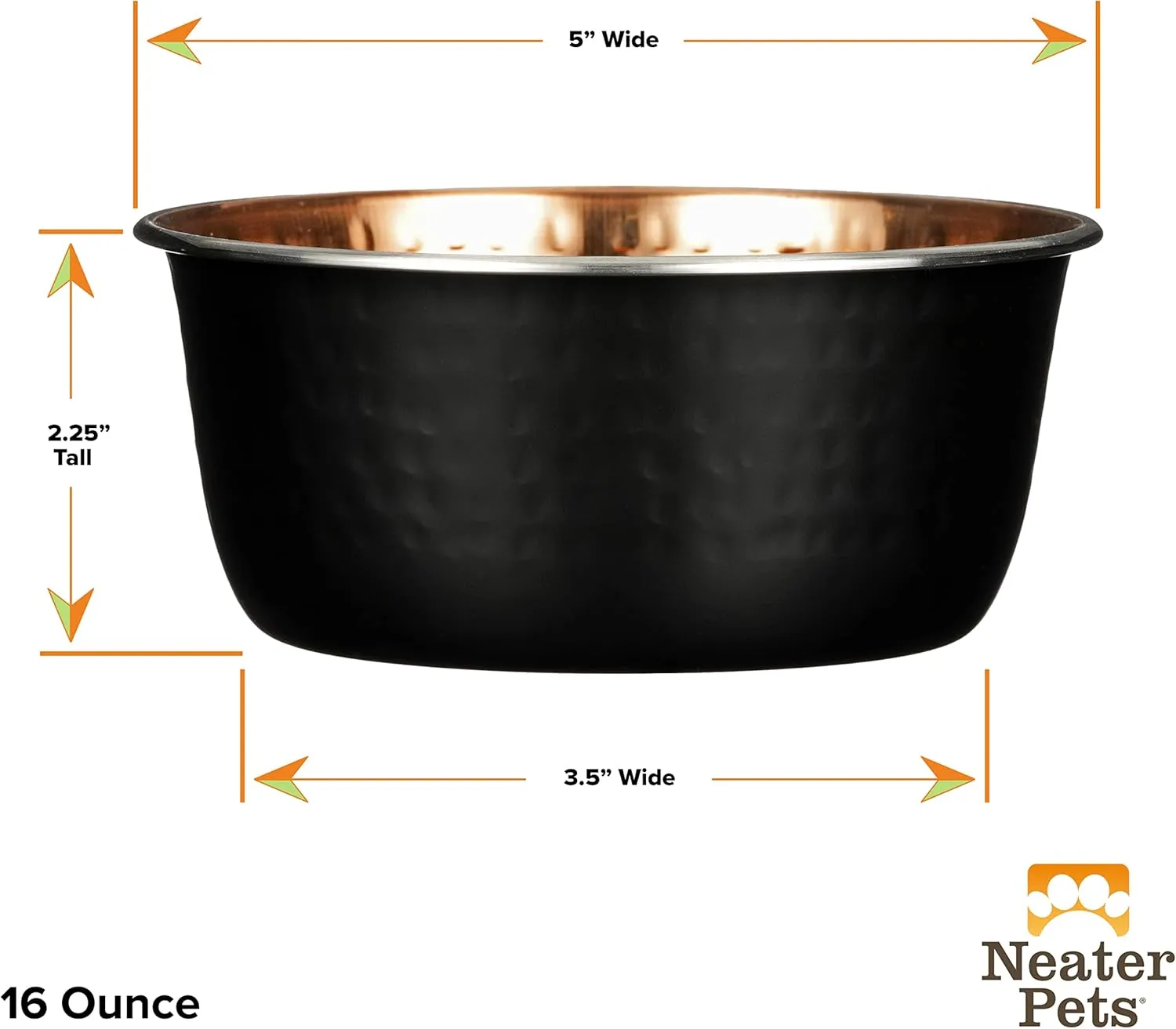 Neater Pet Brands Hammered Decorative Designer Bowls - Luxury Style Premium Dog and Cat Dishes (Small, Black Copper)