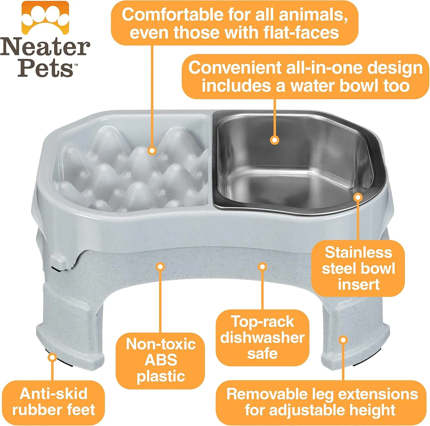 Neater Pet Brands  Neater Raised Slow Feeder Dog Bowl  Elevated and Adjustable Food Height - (Double Diner/w Metal Bowl, Vanilla Bean)