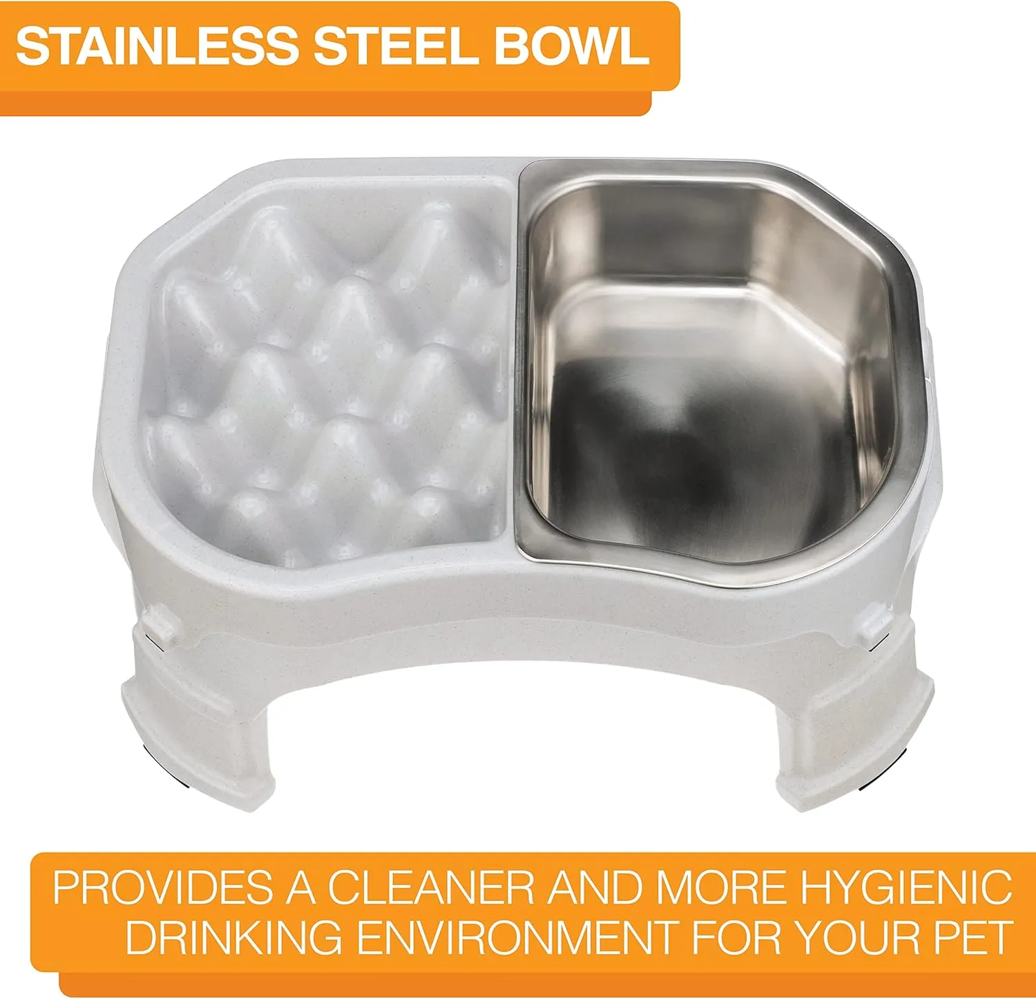 Neater Pet Brands  Neater Raised Slow Feeder Dog Bowl  Elevated and Adjustable Food Height - (Double Diner/w Metal Bowl, Vanilla Bean)