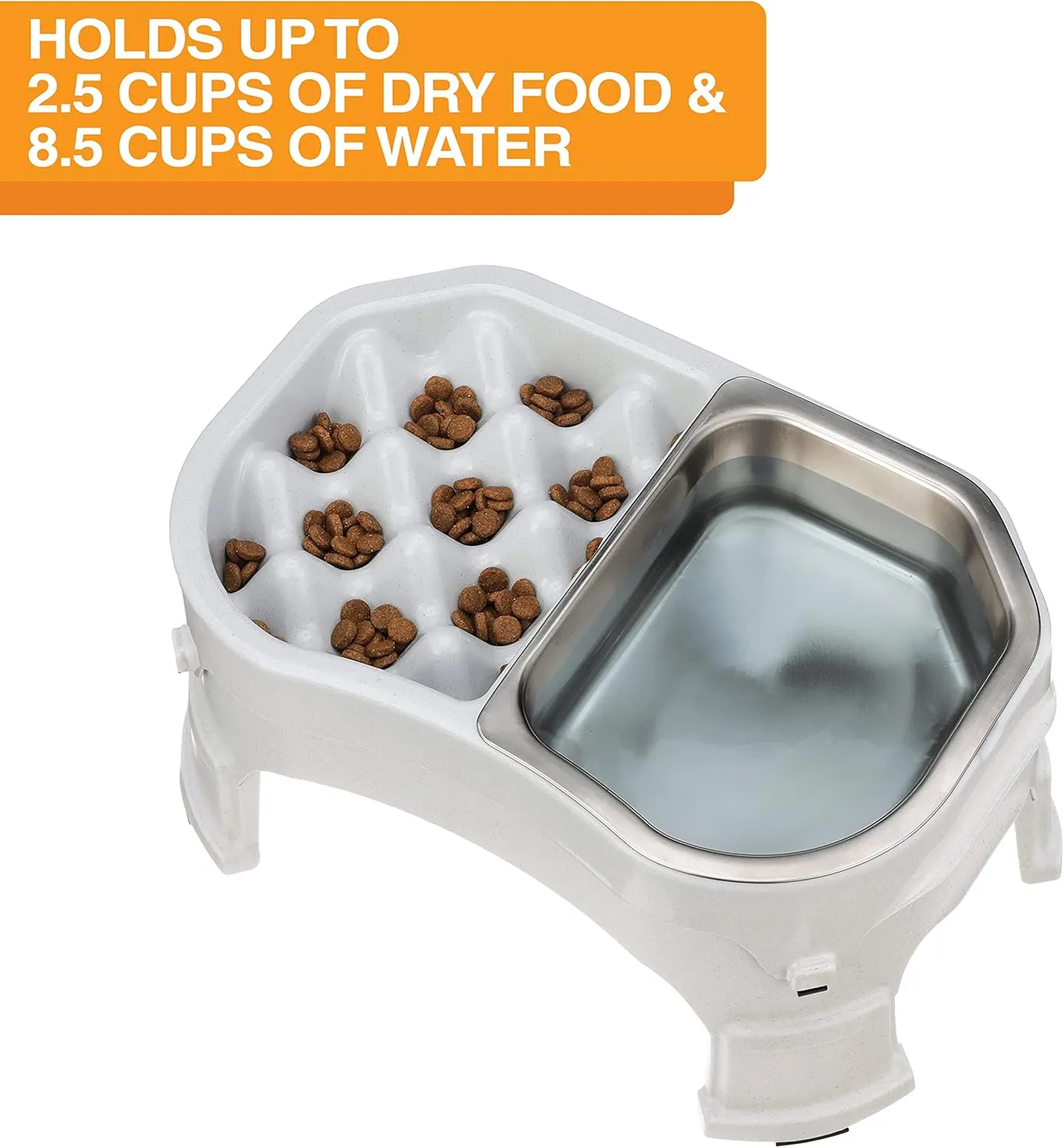 Neater Pet Brands  Neater Raised Slow Feeder Dog Bowl  Elevated and Adjustable Food Height - (Double Diner/w Metal Bowl, Vanilla Bean)