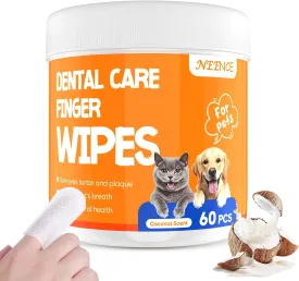 NEENCE Dog Dental Care Finger Wipes 60 Count, Pet Teeth Cleaning Wipes for Dogs & Cats to Remove Plaque & Tartar, Keeps Freshens Breath,Cat Wipes,Pet Wipes for Dogs-Coconut Scent