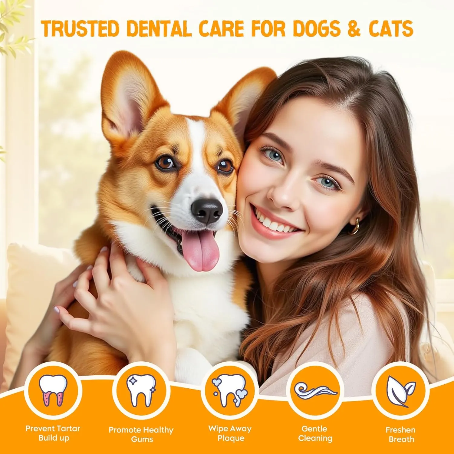 NEENCE Dog Dental Care Finger Wipes 60 Count, Pet Teeth Cleaning Wipes for Dogs & Cats to Remove Plaque & Tartar, Keeps Freshens Breath,Cat Wipes,Pet Wipes for Dogs-Coconut Scent