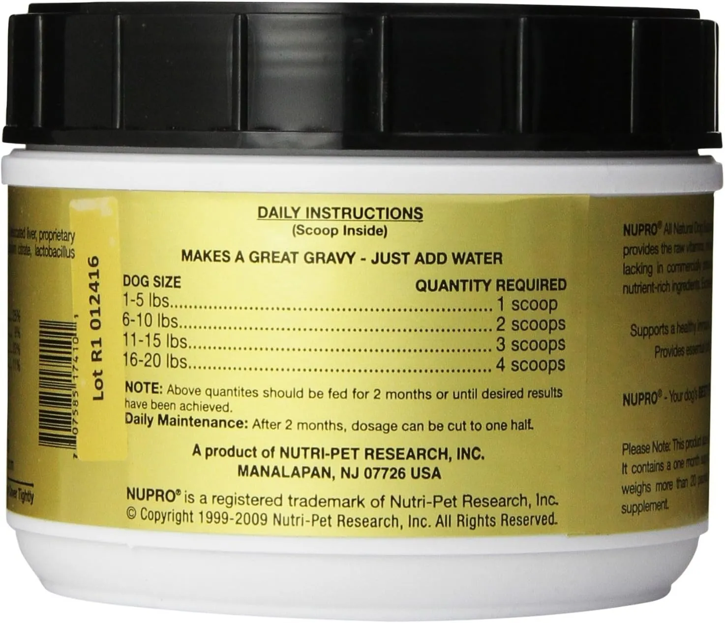 Nutri-Pet Research Nupro Dog Supplement, Small Breed, 1-Pound