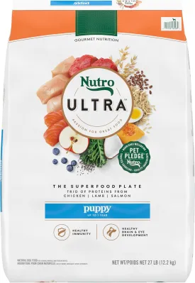Nutro Ultra High Protein Dry Puppy Food, Trio of Proteins from Chicken, Lamb and Salmon, 27 lb. Bag