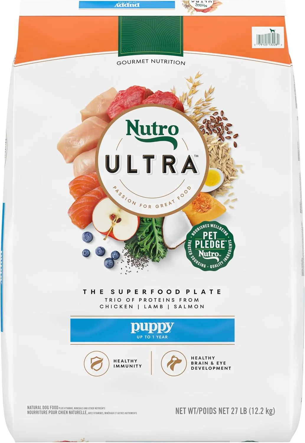 Nutro Ultra High Protein Dry Puppy Food, Trio of Proteins from Chicken, Lamb and Salmon, 27 lb. Bag