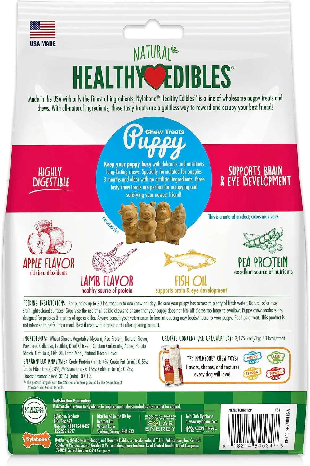 Nylabone Healthy Edibles Natural Puppy Chews Long Lasting Treats for Puppies, Lamb & Apple Flavor, Small/Regular (12 Count)