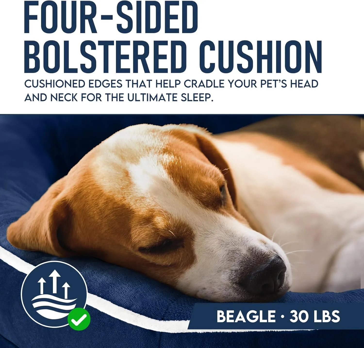 OhGeni Orthopedic Dog Couch Large Sized Pet Beds for Fathers Gifts with Comfort Foam Support, Soft Indestructible Fabric, Machine Washable Waterproof Removable Cover, 35-Inch (Dark Blue)