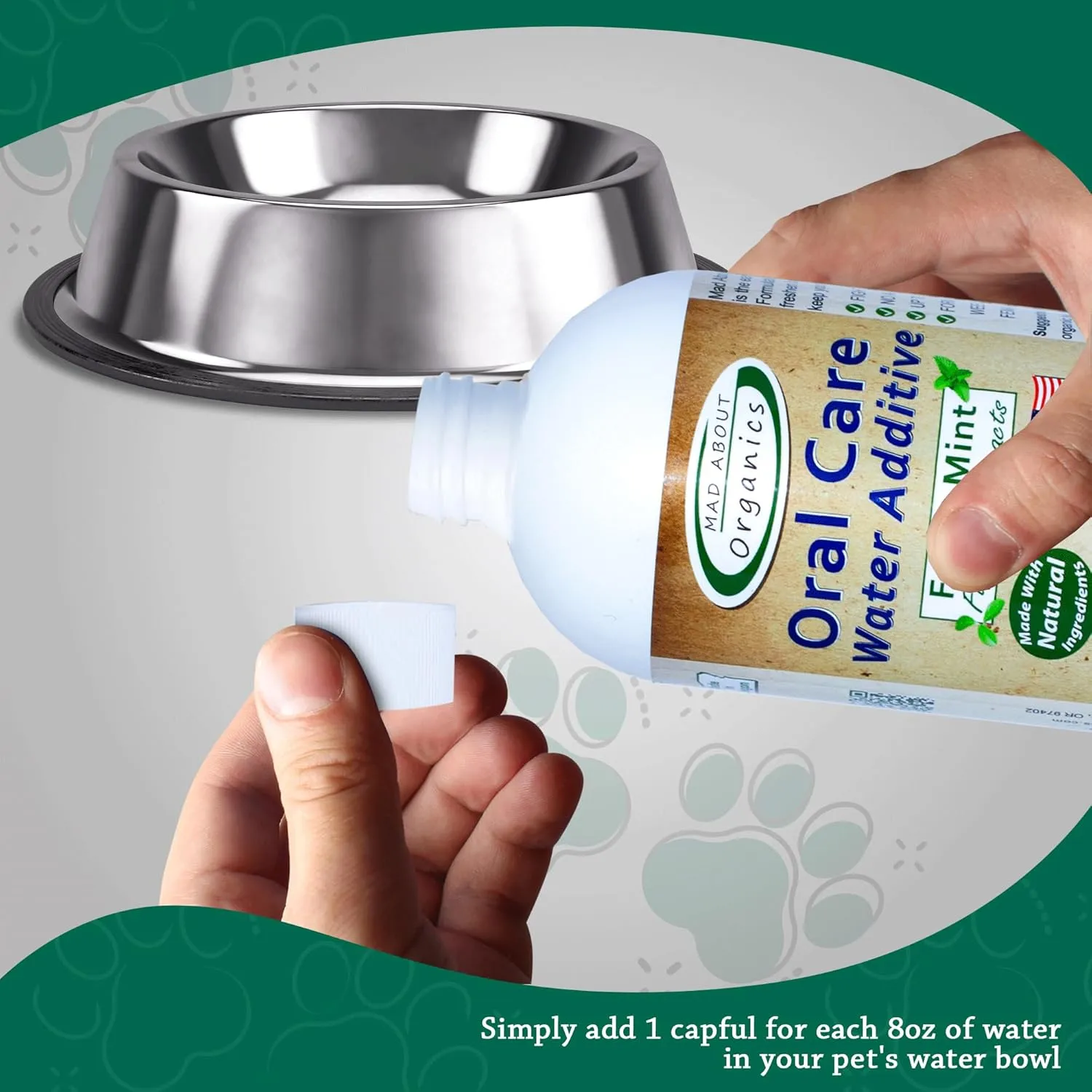 Oral Care Water Additive for Cats & Dogs  Gentle Dental Support  Reduces Breath Odors, Promotes Gum Health  No Brushing  Convenient for Daily Use, Fresh Mint Flavor, 16 FL oz