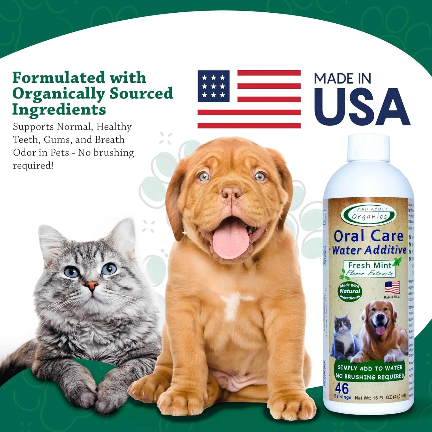 Oral Care Water Additive for Cats & Dogs  Gentle Dental Support  Reduces Breath Odors, Promotes Gum Health  No Brushing  Convenient for Daily Use, Fresh Mint Flavor, 16 FL oz