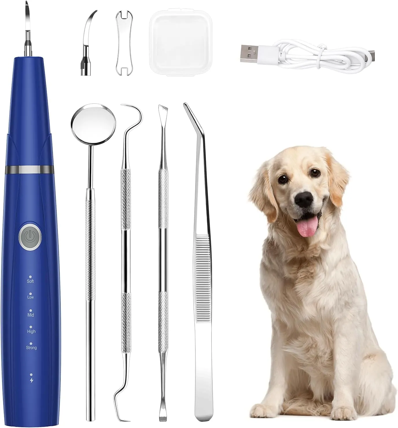 ORIA Dog Plaque Remover for Teeth, Ultrasonic Dog Teeth Cleaning Kit with LED Light, 5 Modes, Waterproof & Rechargeable Pet Tooth Cleaner for Tartar and Stains, Dogs and Cats