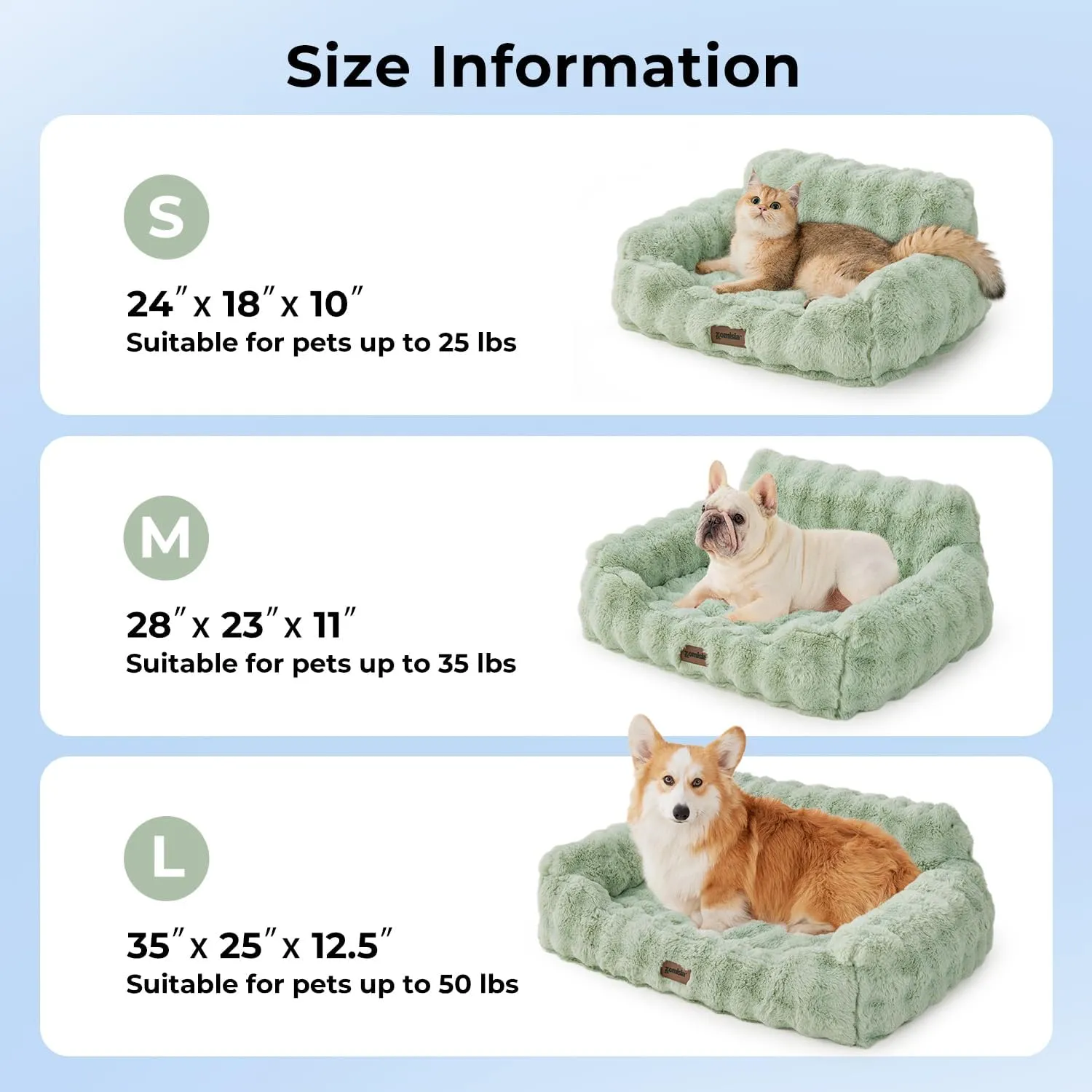 Orthopedic Cat Couch Bed for Indoor Cats, Cute Small Dog Sofa with Supportive Egg Foam, Fluffy Faux Fur Removable Washable Cover and Non-Slip Bottom, Sage Green
