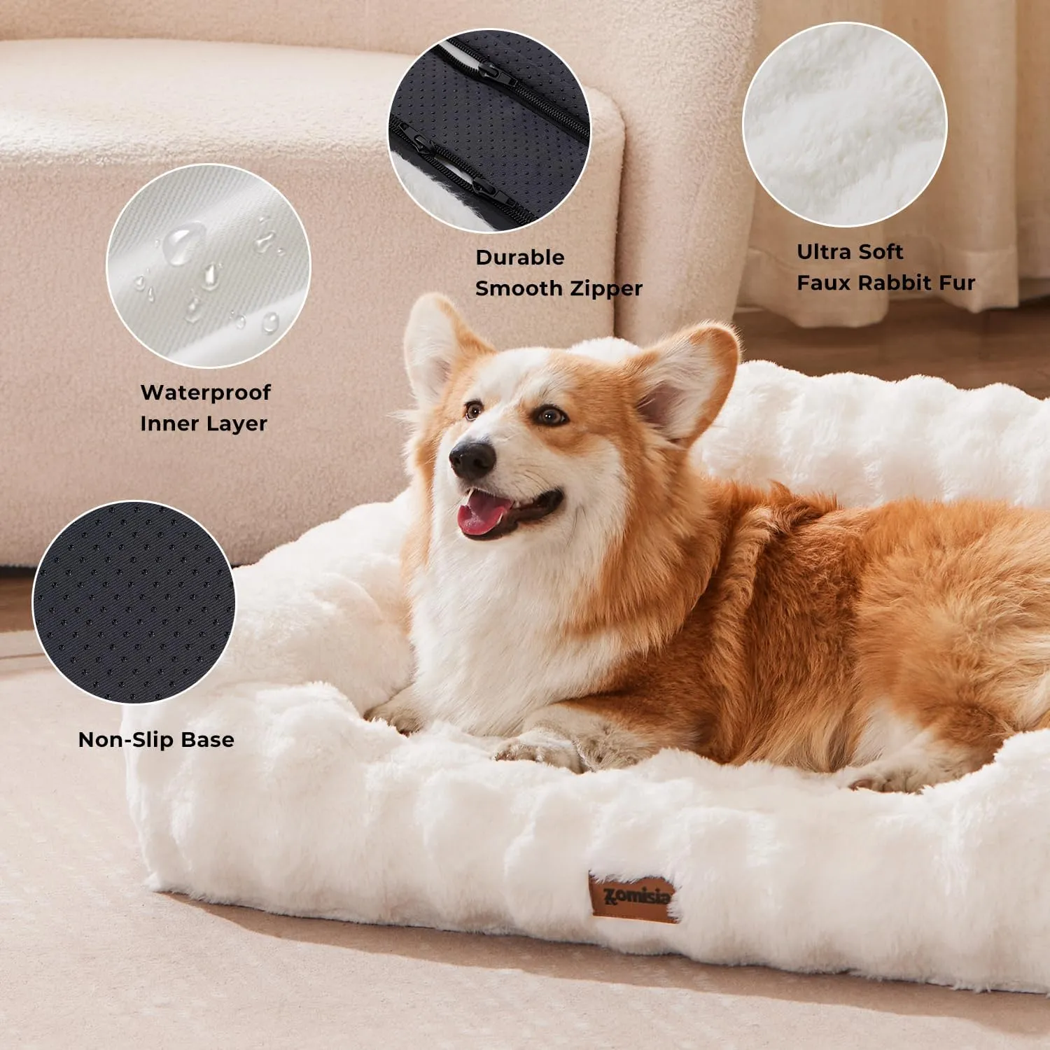 Orthopedic Cat Couch Bed for Indoor Cats, Cute Small Dog Sofa with Supportive Egg Foam, Fluffy Faux Fur Removable Washable Cover and Non-Slip Bottom, Sage Green