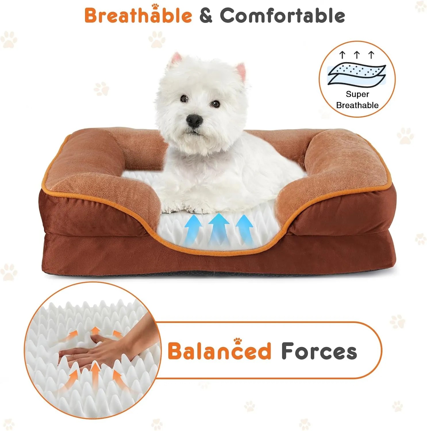 Orthopedic Dog Bed for Medium Dogs, Waterproof Memory Foam Pet Beds with Sides, Washable Removable Cover, Non-Slip Base, Egg Crate Foam Couch for Improved Sleep, 28" L x 23" W x 6.5" Th