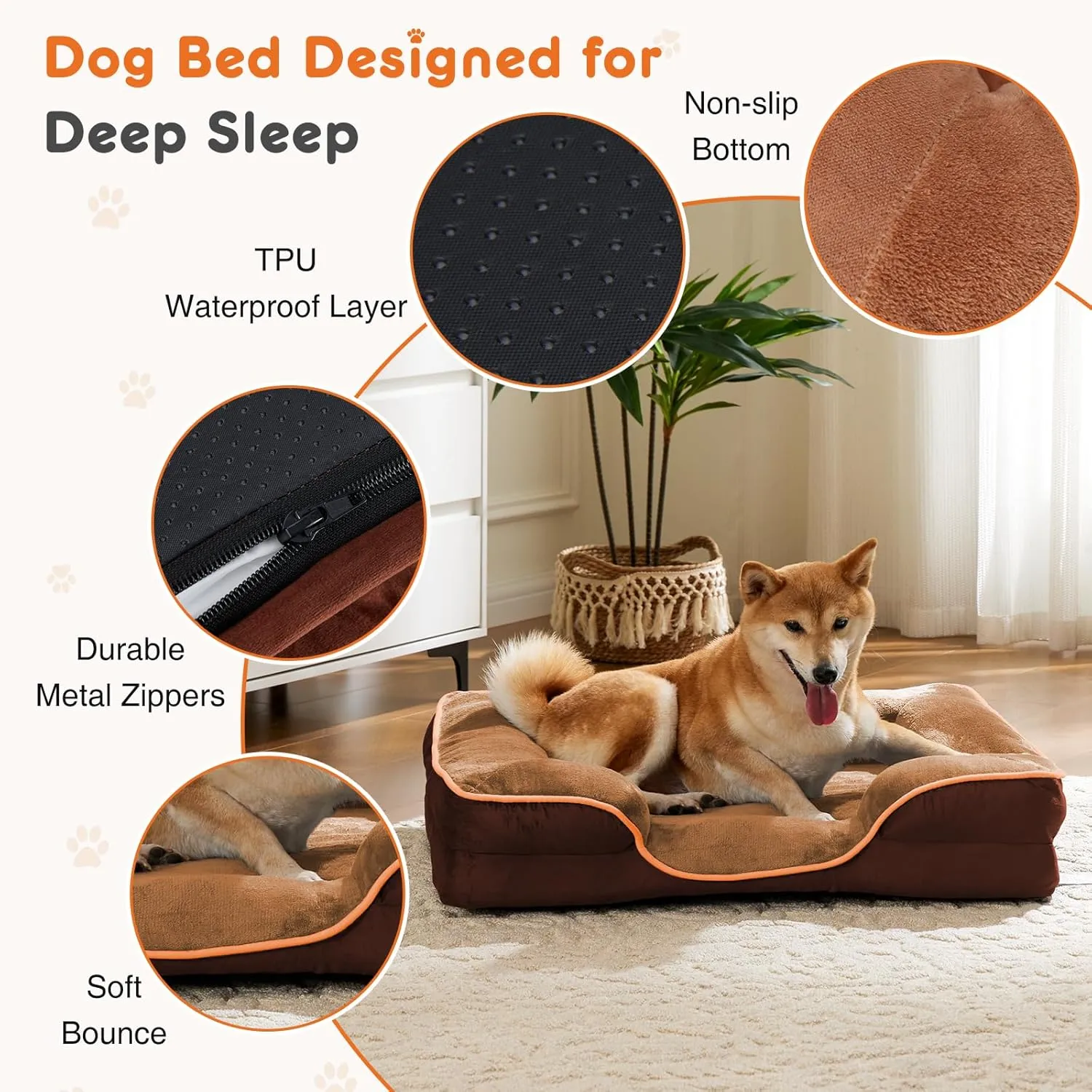 Orthopedic Dog Bed for Medium Dogs, Waterproof Memory Foam Pet Beds with Sides, Washable Removable Cover, Non-Slip Base, Egg Crate Foam Couch for Improved Sleep, 28" L x 23" W x 6.5" Th