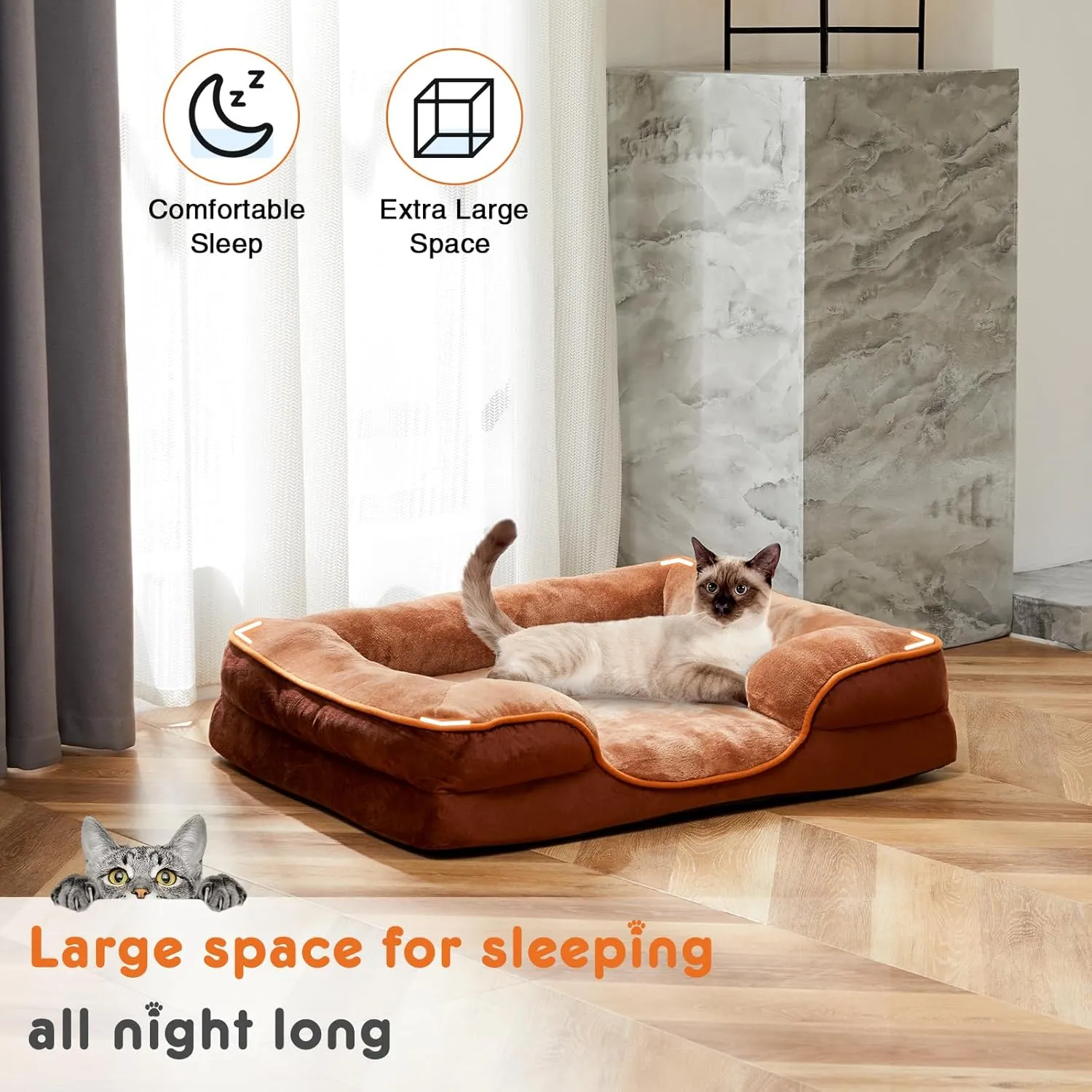 Orthopedic Dog Bed for Medium Dogs, Waterproof Memory Foam Pet Beds with Sides, Washable Removable Cover, Non-Slip Base, Egg Crate Foam Couch for Improved Sleep, 28" L x 23" W x 6.5" Th
