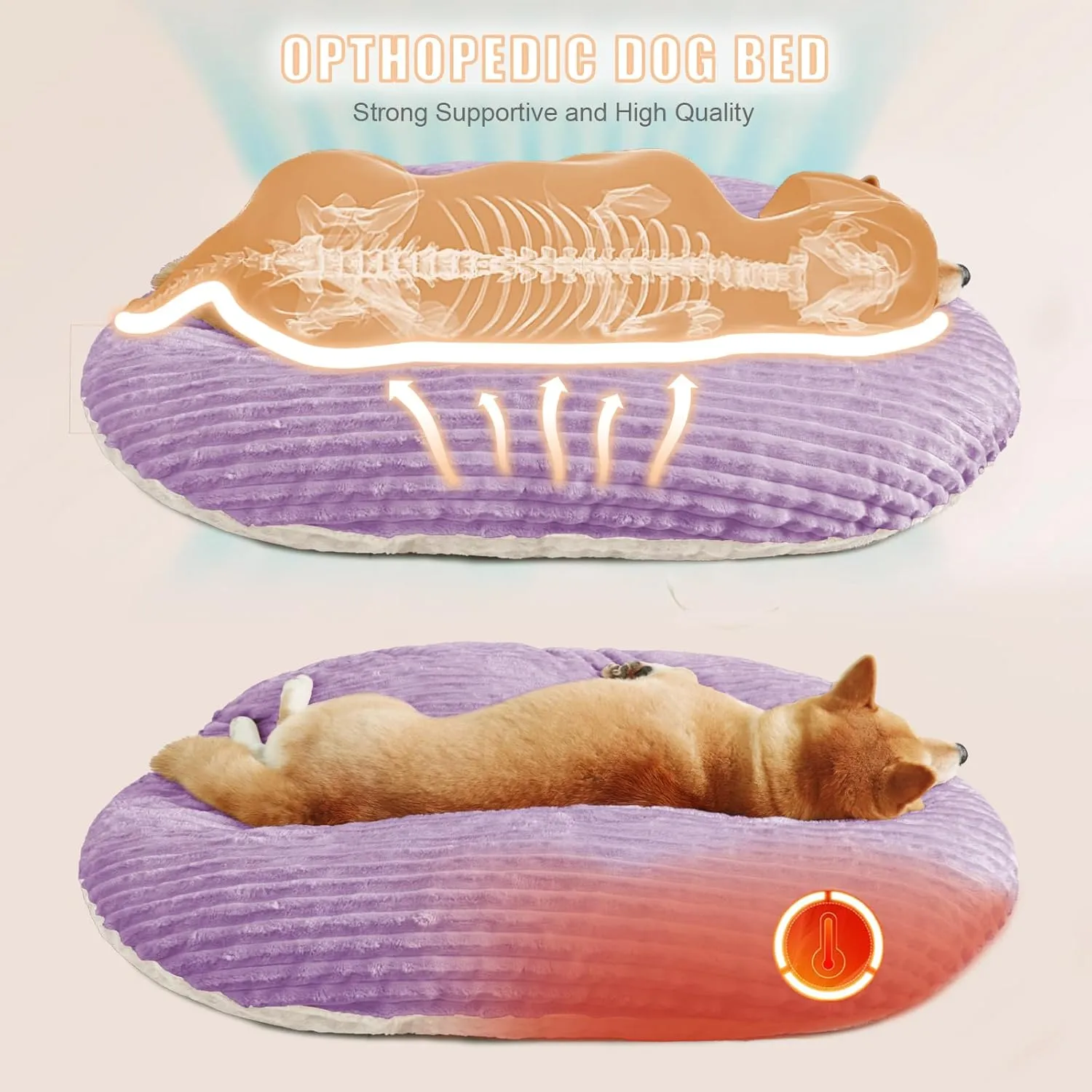 Patas Lague Reversible Orthopedic Dog Bed for Small Dogs 24''x18'', Memory Foam Supportive Therapy Fillings Deep Sleep Pet Beds with Removable Cover Soft Warm Washable Cat Cuddler Purple